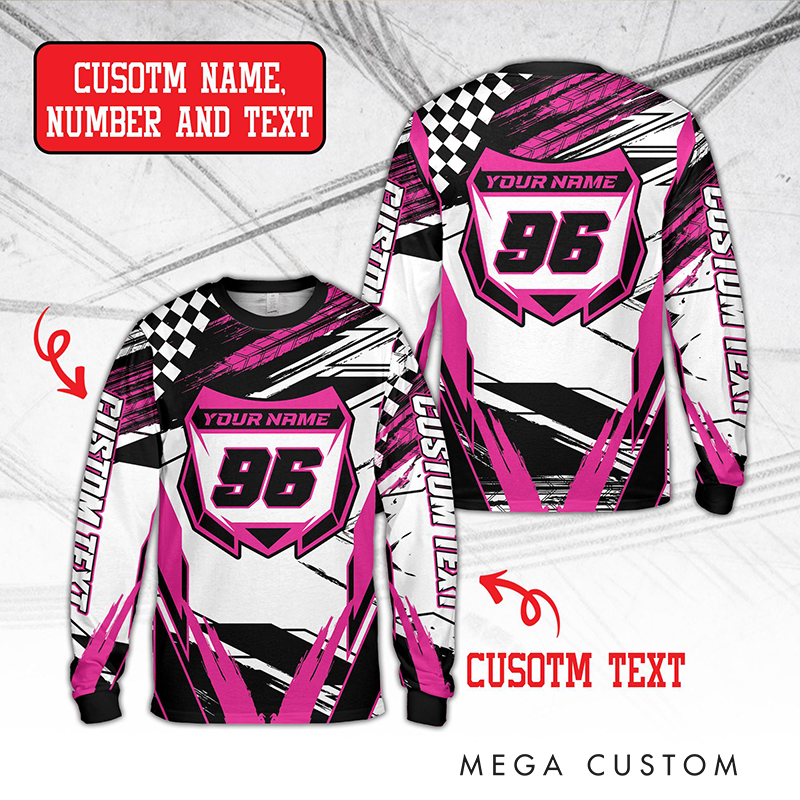 Personalized Dirt Bike Long Sleeve Shirt Custom Rider's Name Number Plate Shirt Gift for Motocross Riders