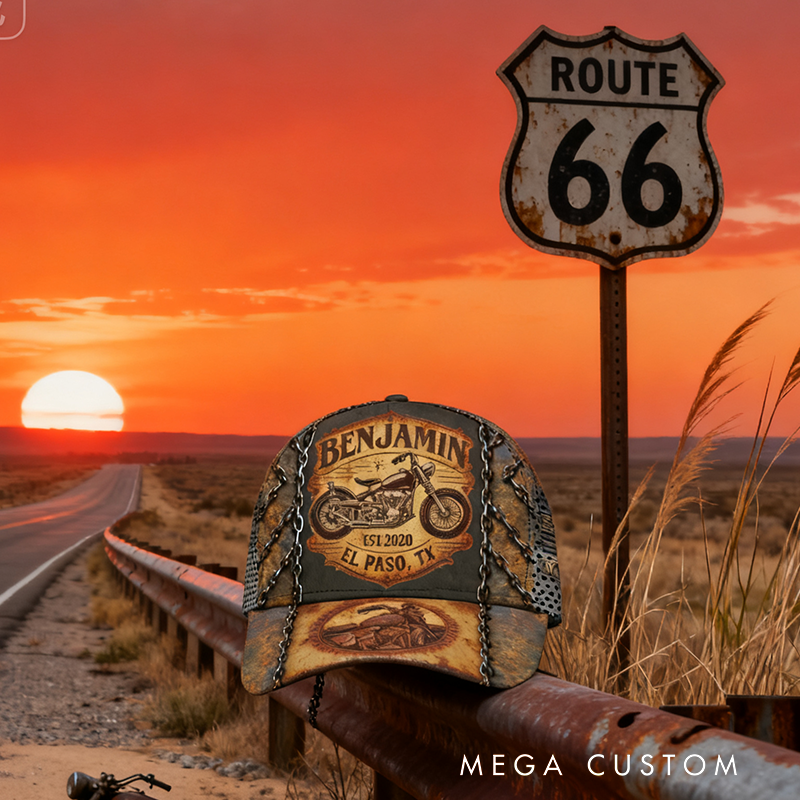 Personalized Motorcycle Cap Vintage Bike Custom Name Cap Gift for Bikers and Motorcycle Fans