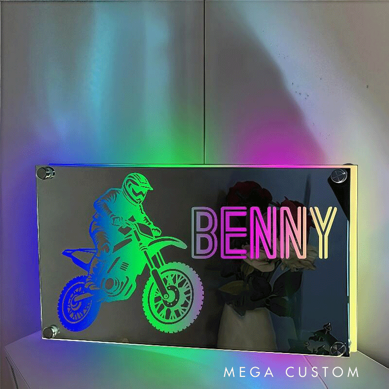 Personalized Mirror Lamp Customized Name Band Motorcycle Pattern Cool Gift for Bikers and Motorcycle Lovers