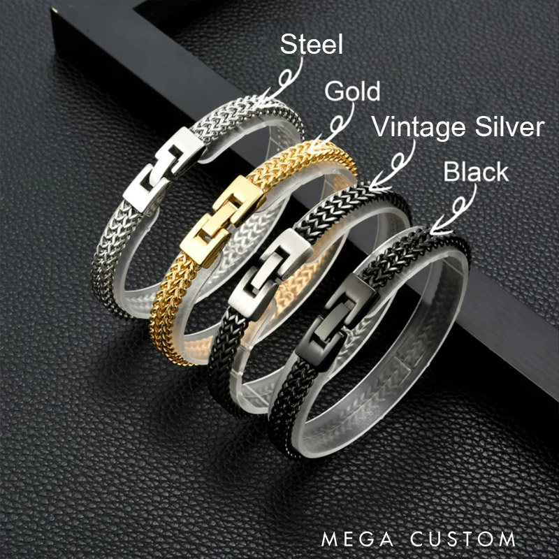Personalized Stainless Steel Bracelet Cubic Foxtail Chain Weave Bracelet Hidden Message Gift for Him