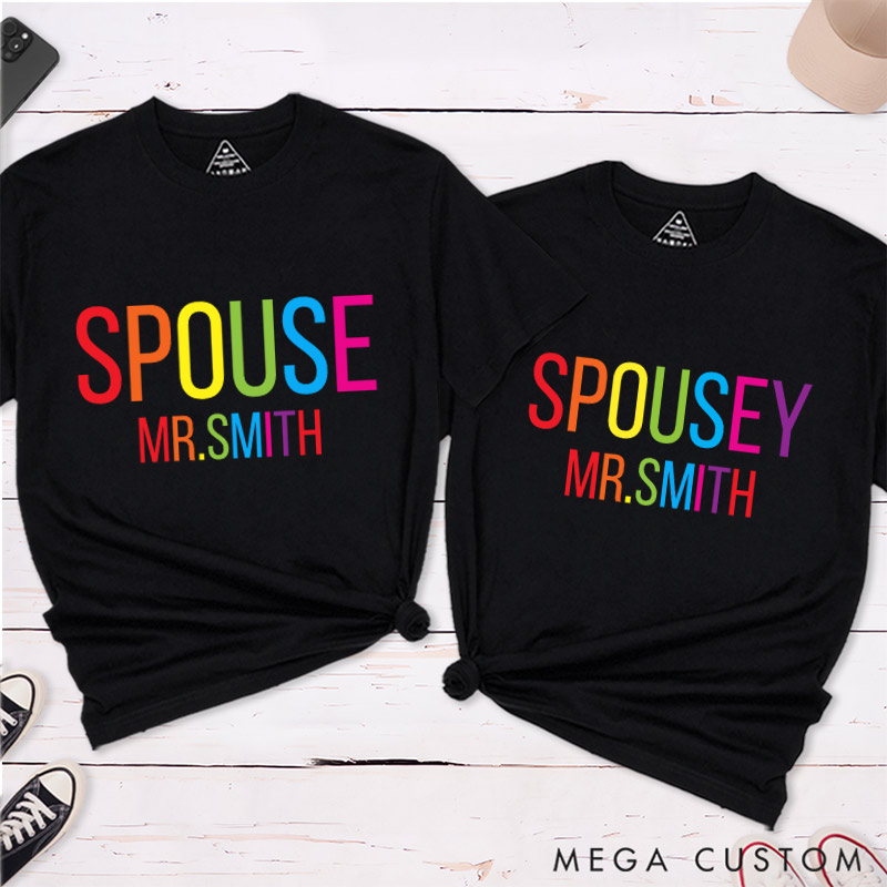  Personalized Spouse Rainbow Couple T-Shirts LGBTQ Matching Shirts Lesbian Gay Couple Tees for Her Him