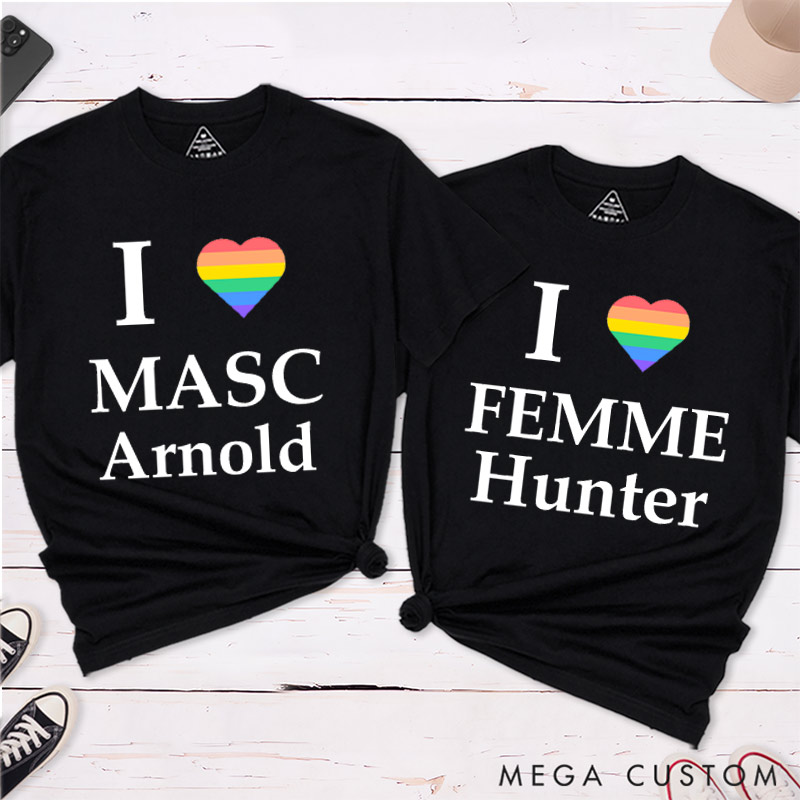 Personalized LGBTQA+ Couple T-Shirts LGBTQ Lesbian Gay Matching Shirt for Her Him Pride Month LGBTQ Couple Tee