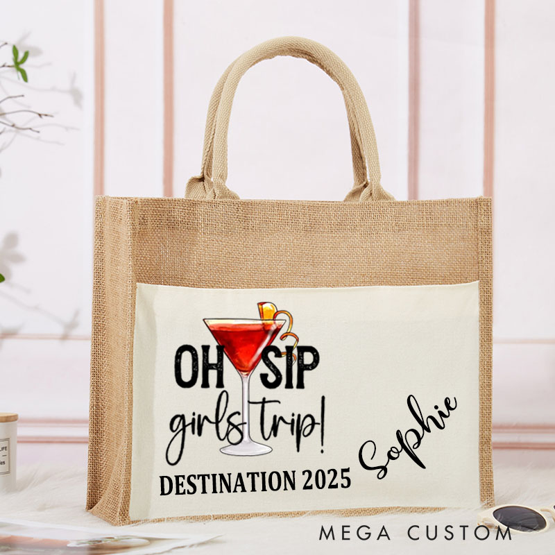 Personalized Girls Trip Tote Bag Gift for Traveling Lovers Oh Sip Bag for Her