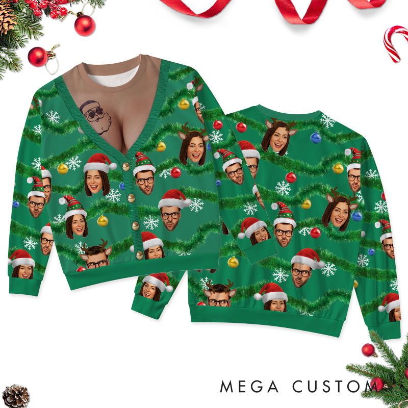Personalized Couple Face Photo Christmas Ugly Sweater Custom Couple Chest Xmas Matching Crewneck Sweatshirt Christmas Gift for Husband Wife