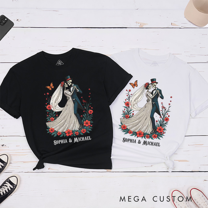Personalized Romatic Dancing Skeleton Matching Wedding Couple Classic T-Shirt