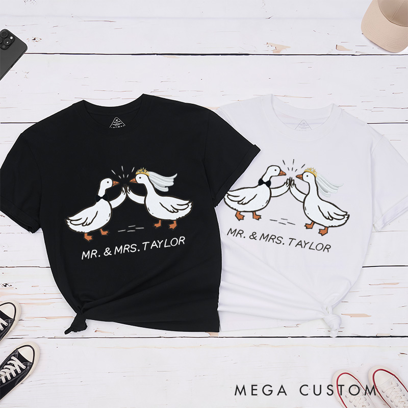Personalized Mr and Mrs Silly Goose Bride and Groom Wedding Couple Classic T-Shirt