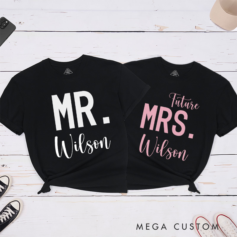 Personalized Modern Mr and Future Mrs Engagement Couple Classic T-Shirt