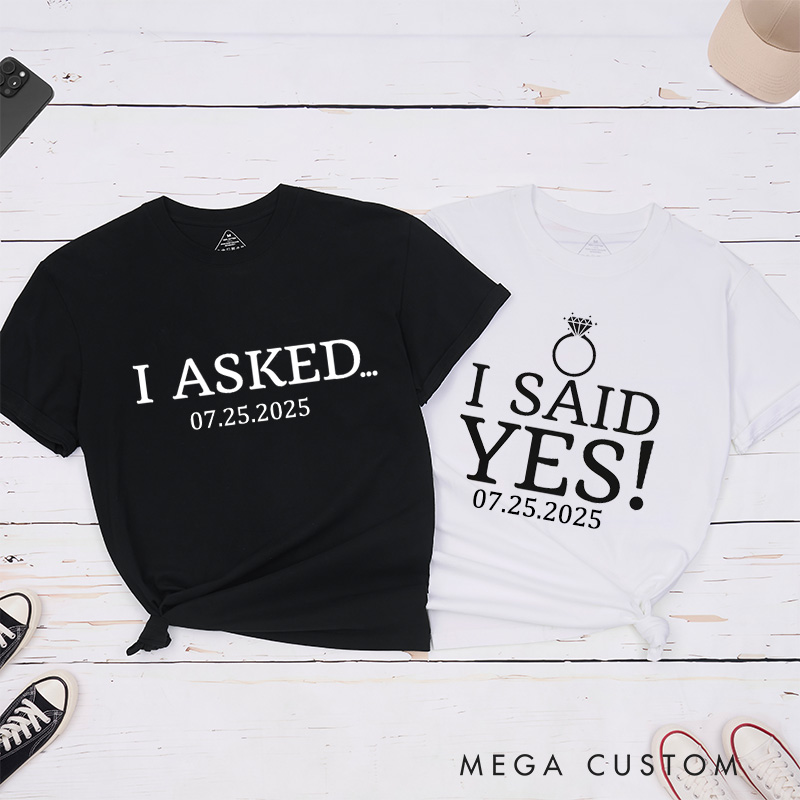 Personalized Elegant I Asked and I Said Yes Engagement Announcement Engagement Couple Classic T-Shirt