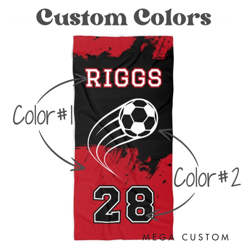 Personalized Soccer Beach Towel with Custom Name Jersey Number and Soccer Ball Design Perfect for Soccer Fans and Beach or Poolside Adventures