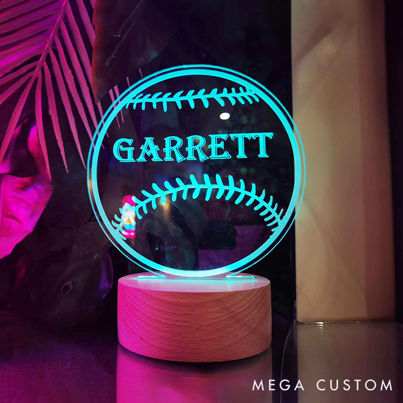 Personalized Baseball LED Name Night Light with Custom Player Name for Fans