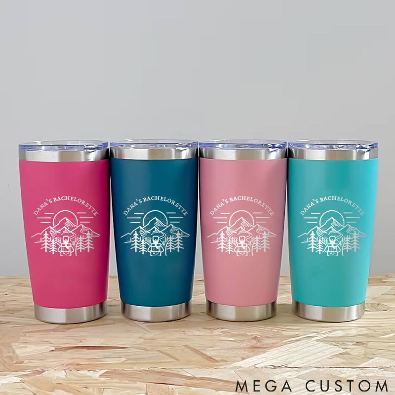 Personalized Bachelorette Adventure Tumblers Mountains Camping Travel Mug Gift for Outdoor Lovers