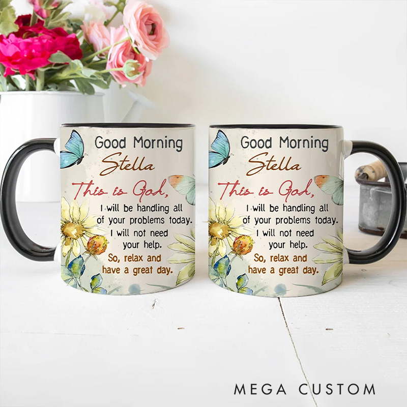 Personalized Good Morning This is God Christian 11oz Ceramic Mug with Name Bible Verse Inner Color Mug Birthday Religious Inspirational Gift for Women