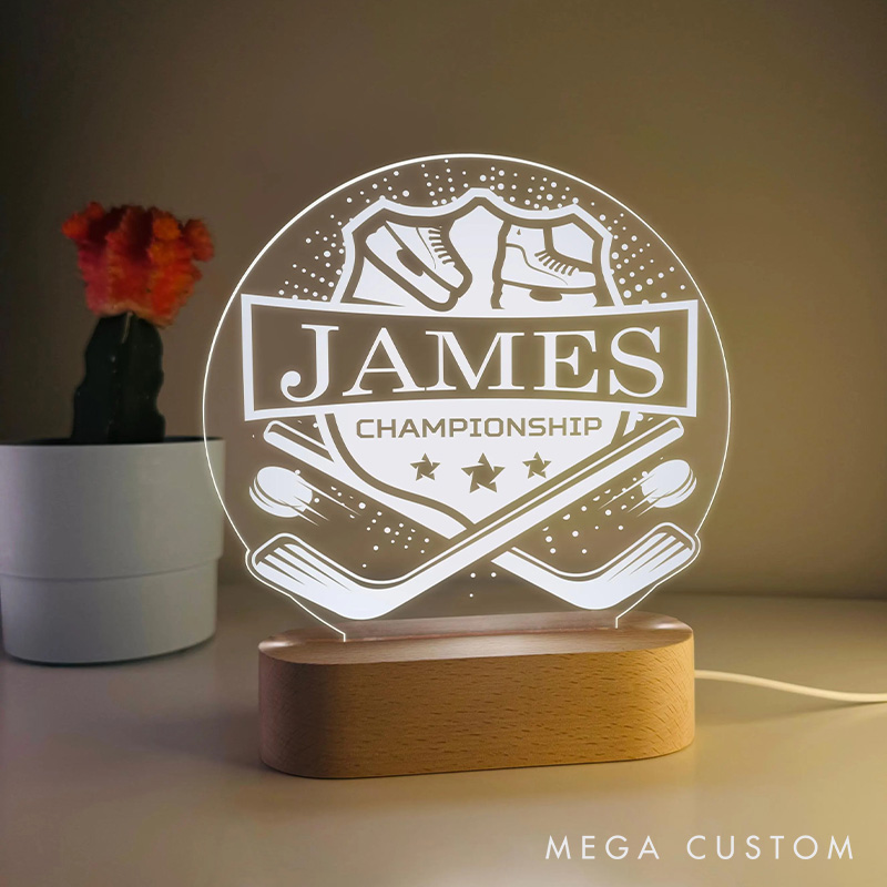 [Copy]Personalized Ice Hockey LED Night Light with Goalie Mask, Sticks, and Custom Name Design