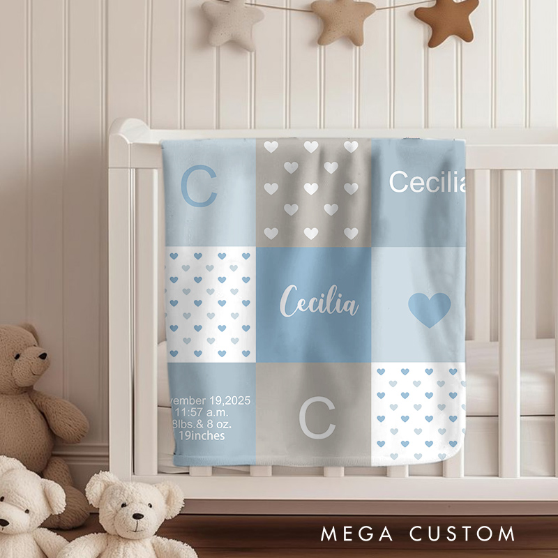 Personalized Baby Name Blanket - Soft Pastel Patchwork Design with Birth Details Baby  Keepsake