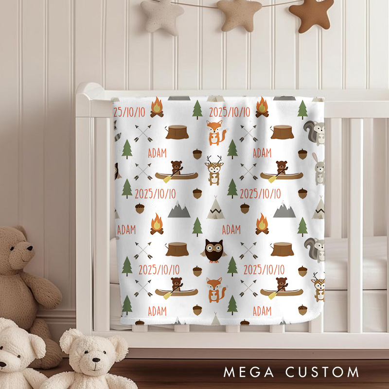 Personalized Baby Name Blanket Baby Woodland Forest Animal Fleece Blanket Baby Shower Gift