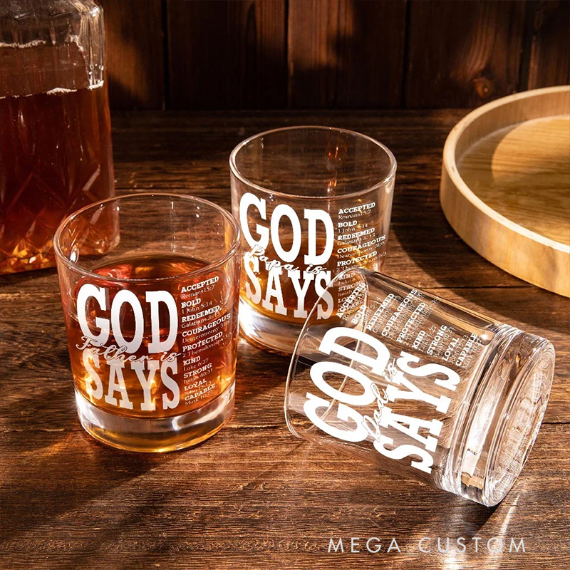 Personalized God Says Ebible Verse 10.5 oz Old Fashioned Rock Whiskey Glass with Nickname Father's Day Birthday Gift for Man Christian Gift for Him