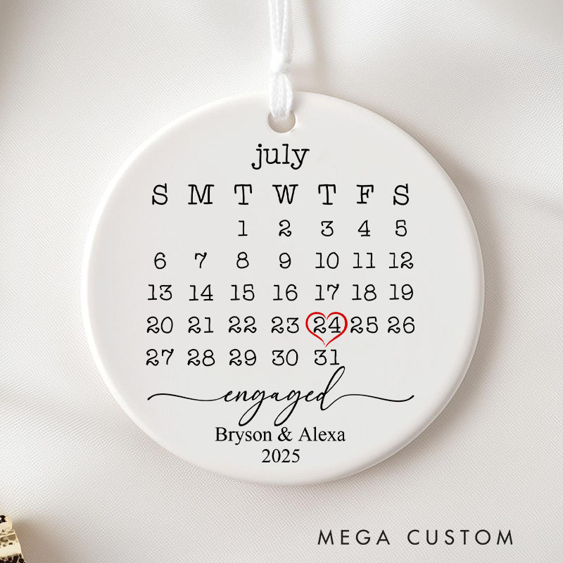 Personalized Engaged Date Christmas Ornament Couple Engagement Name and Date Ornament