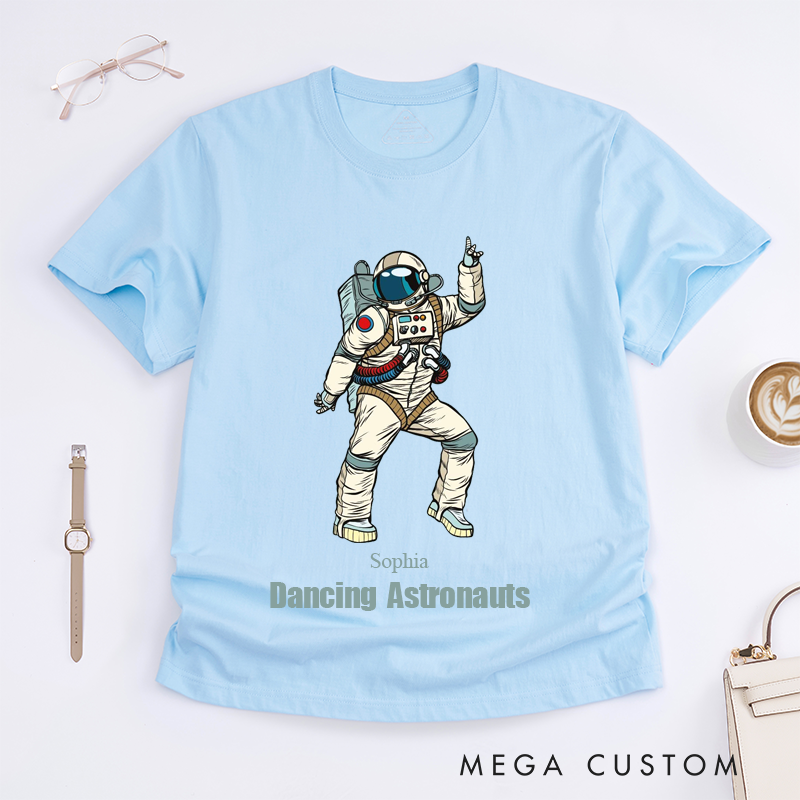 Personalized Dancing Astronaut Classic T-Shirts Custom Name Gift for Dance Enthusiasts Dancing Graphic Tee for Women Friends Dancers