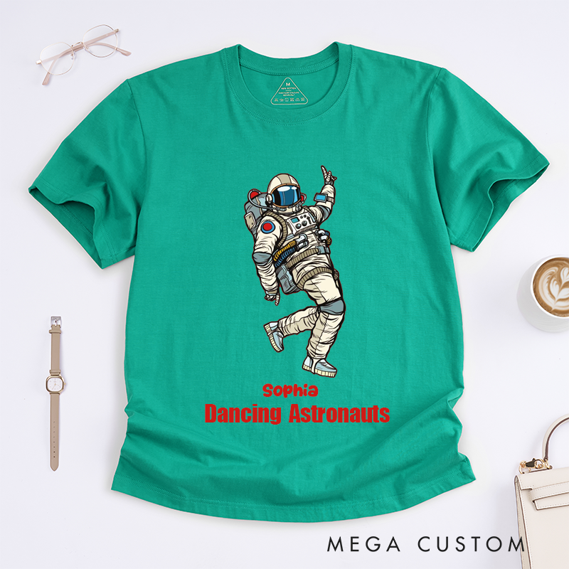 Personalized Dancing Astronaut Classic T-Shirts Custom Name Gift for Dance Enthusiasts Dancing Graphic Tee for Women Friends Dancers