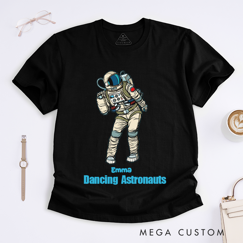 Personalized Dancing Astronaut Classic T-Shirts Custom Name Gift for Dance Enthusiasts Dancing Graphic Tee for Women Friends Dancers