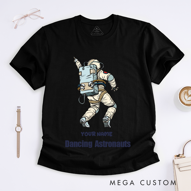 Personalized Dancing Astronaut Classic T-Shirts Custom Name Gift for Dance Enthusiasts Dancing Graphic Tee for Women Friends Dancers