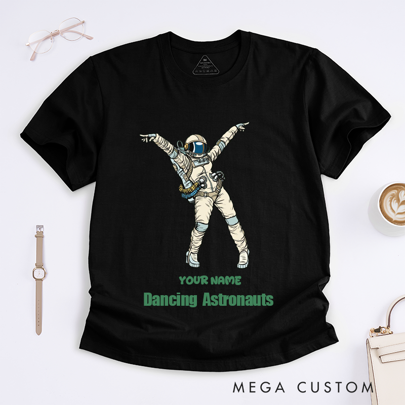 Personalized Dancing Astronaut Classic T-Shirts Custom Name Gift for Dance Enthusiasts Dancing Graphic Tee for Women Friends Dancers