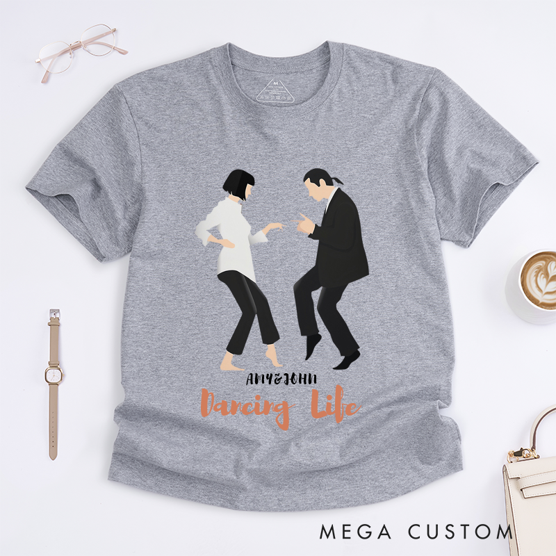 Personalized Pulp Fiction Vintage Classic T-Shirts Custom Name Gift for Couples Friends Dancing Life Unique Birthday Present