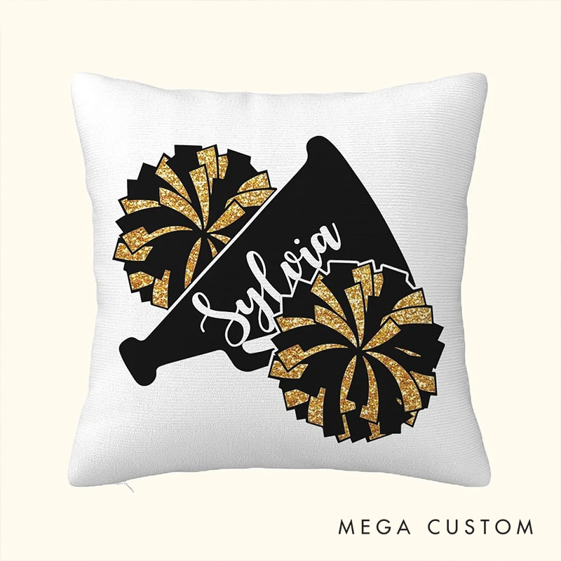 Personalized Megaphone and Pom Poms Cheerleader Throw Pillow with Custom Name