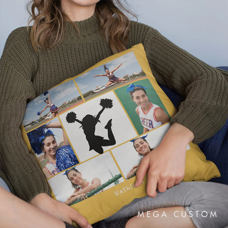 Personalized Cheerleading Photo Collages Throw Pillow with Custom Text