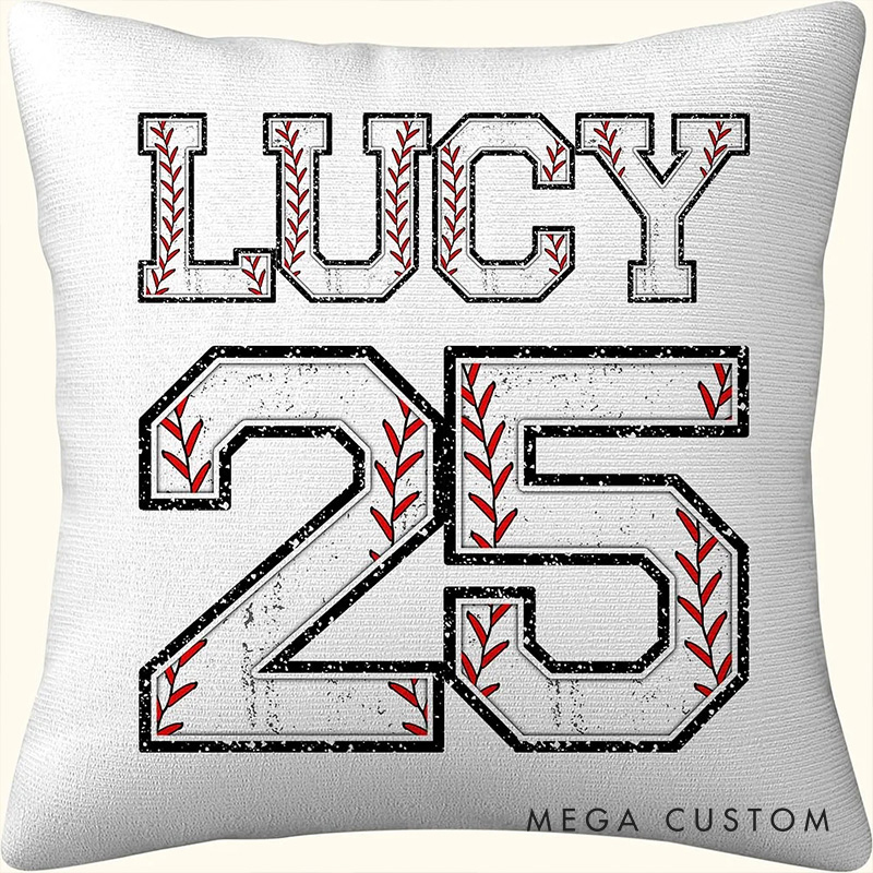 Personalized Multicolor Baseball Sports Theme Throw Pillow with Custom Player Name and Number