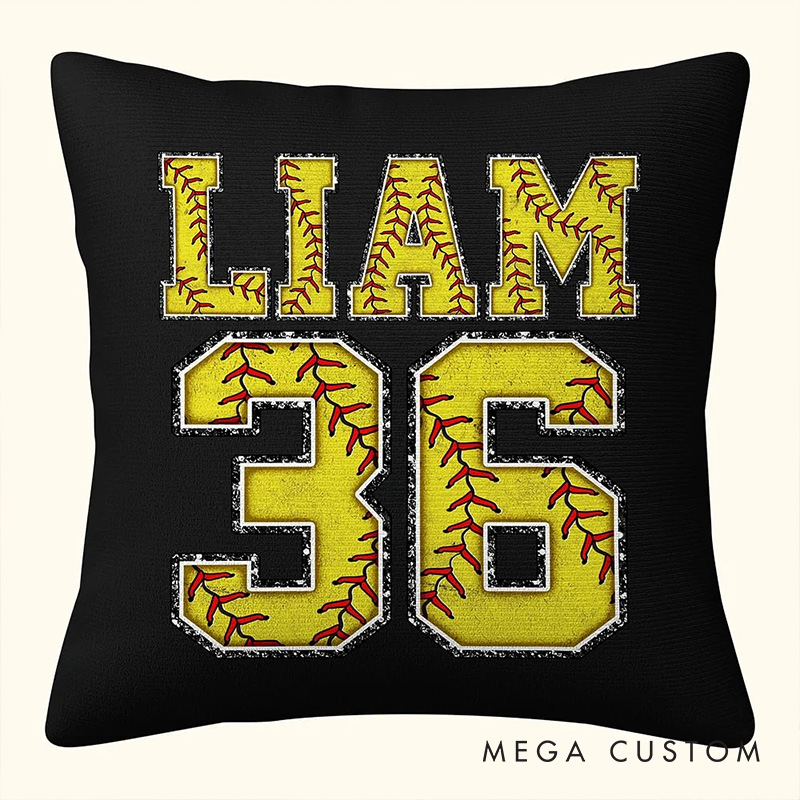 Personalized Multicolor Softball Throw Pillow with Custom Name and Number 