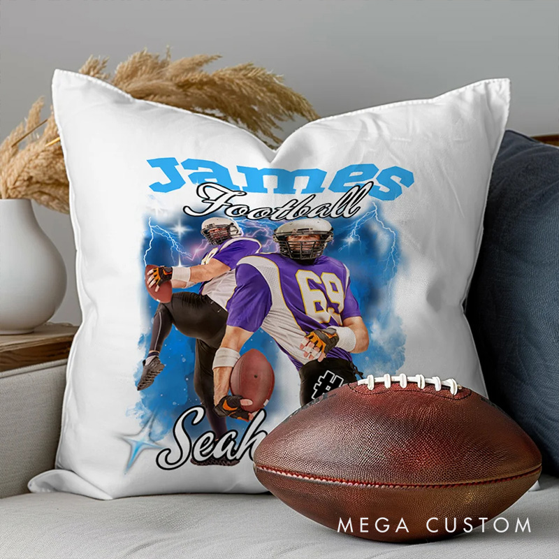 Personalized Photo Brilliant Lightning Sport Throw Pillow with Custom Name for Sports Lover