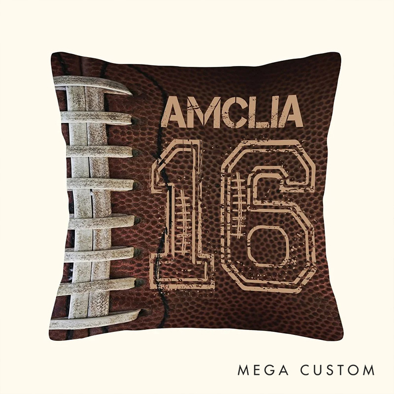 Personalized American Football and Rugby Design Throw Pillow with Custom Name and Number