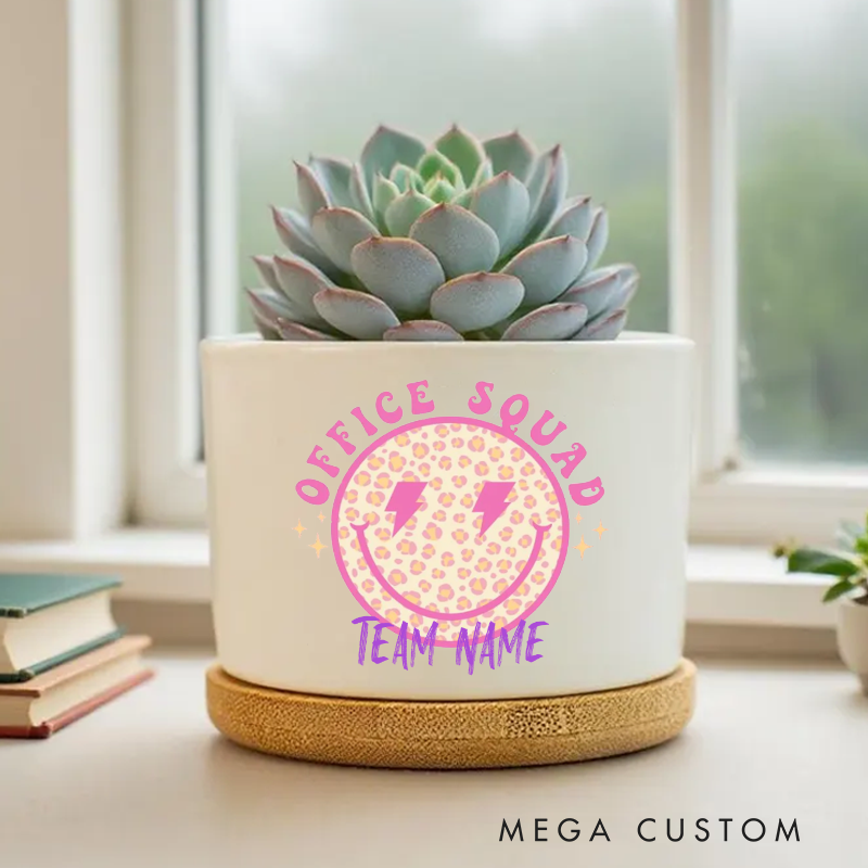 Personalized Office Squad Team Name Planter with Fun Smiley Design Gift for Office Worker Coworker