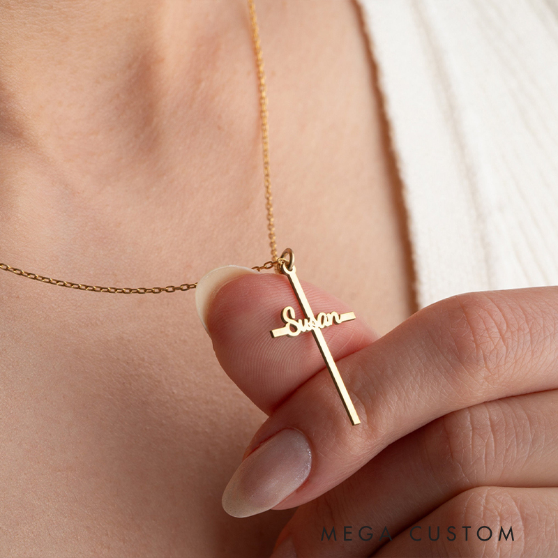 Personalized Cross Name Pendant Necklace for Women Religious Jewelry Christening Baptism Gift for Women Christian Gift for Her