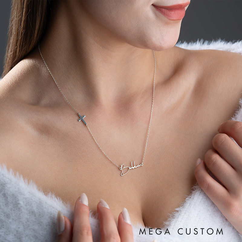 Personalized Sideway Cross and Name Pendant Necklace for Women Religious Jewelry Christening Baptism Gift for Women Christian Christmas Gift for Her