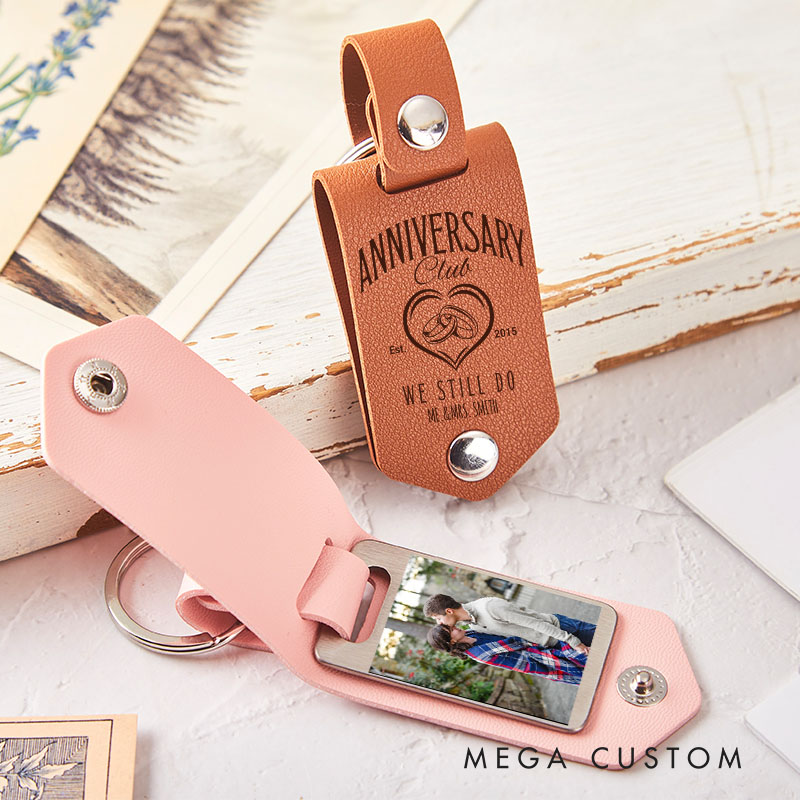 Personalized Leather Photo Key For Him Her Valentines Anniversary Gift for Couple Anniversary Gift Keychain