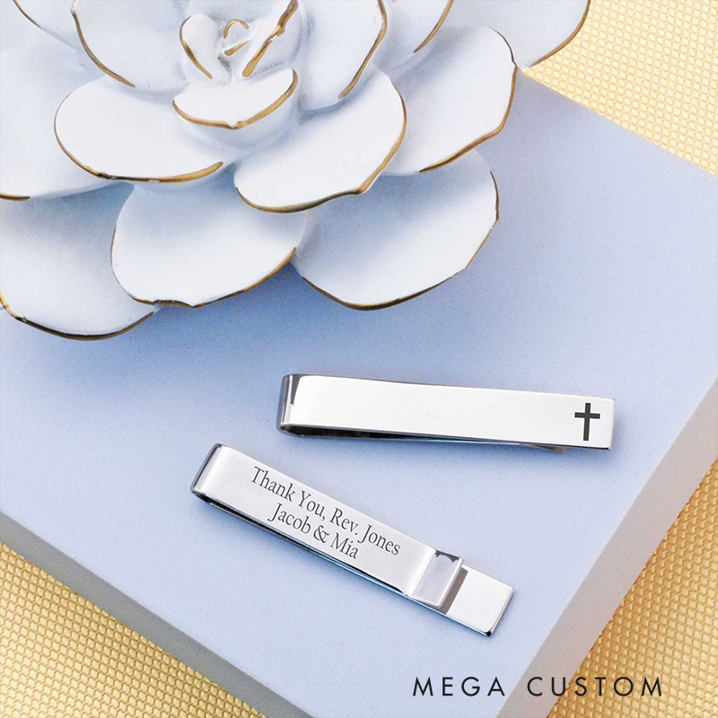 Personalized Name and Date Cross Tie Clip for Pastor Religious Tie Bar Gift for Priest Engraved Officiant Gift for Christian Wedding Confirmation Gift