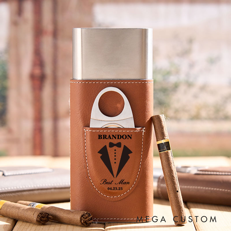Personalized Groom Grooomsman Leather Cigar Case Groom Groomsman Gift