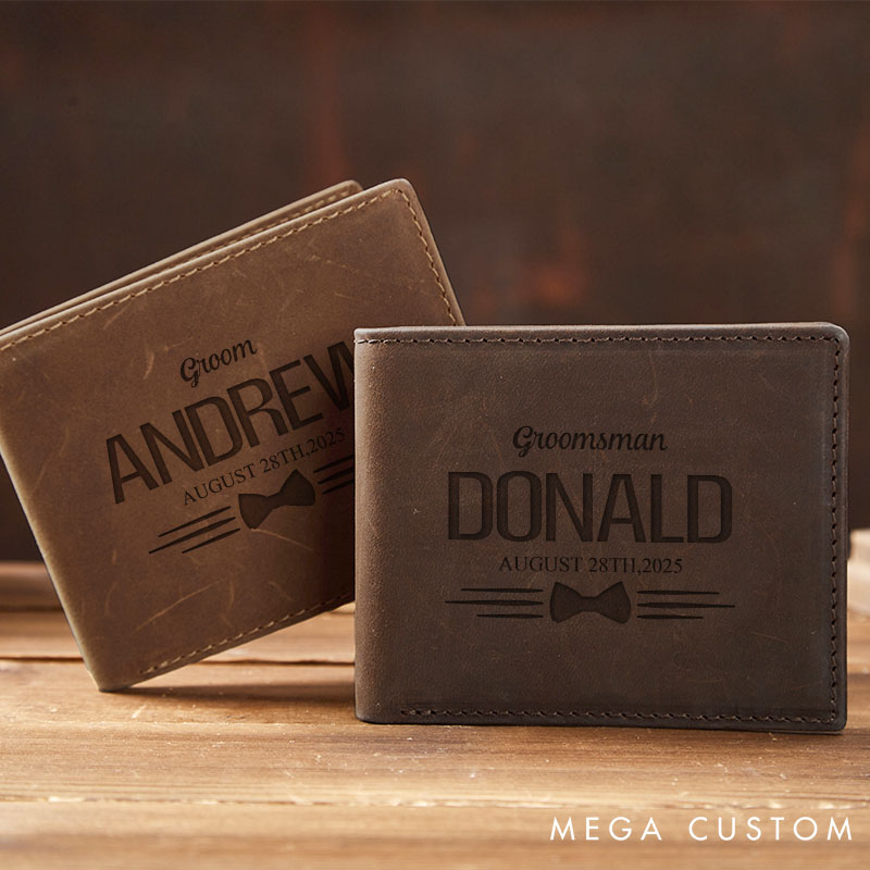 Personalized Leather Mens Wallet Groom Husband Anniversary Gift