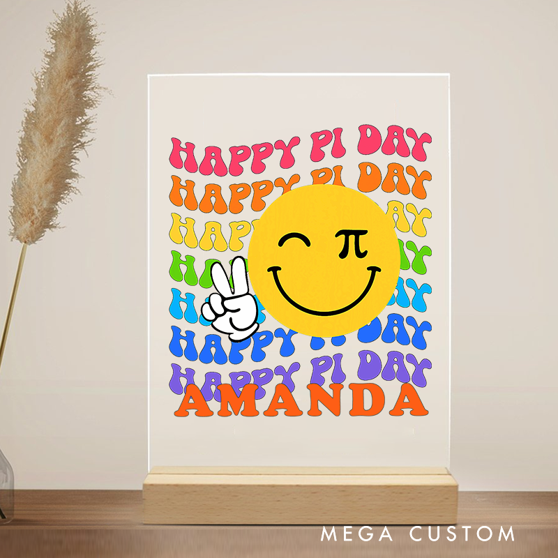Personalized Teacher Desk Acrylic Sign Happy Pi Day Smiley Face Theme Gift for Teachers