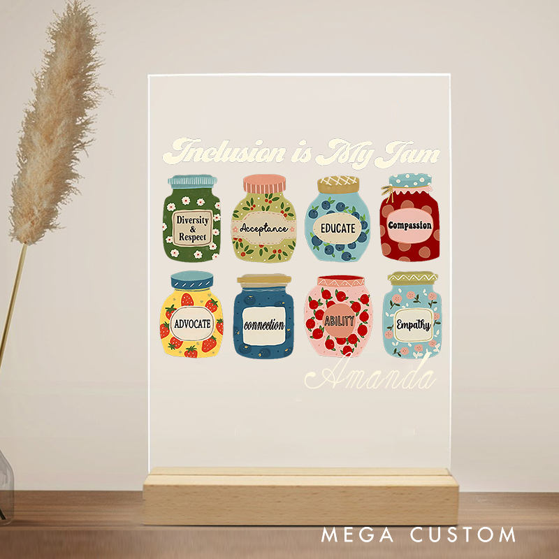 Personalized Teacher Desk Acrylic Sign Inclusion Is My Jam Diversity Theme Gift for Teachers