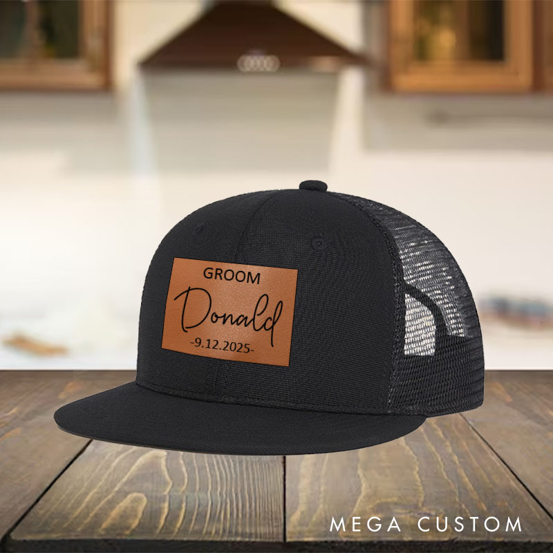 Personalized Best Man Gift Groom Squad Hat Groomsmen Leather Patch Trucker Hat Bachelor Party Gifts Baseball Cap