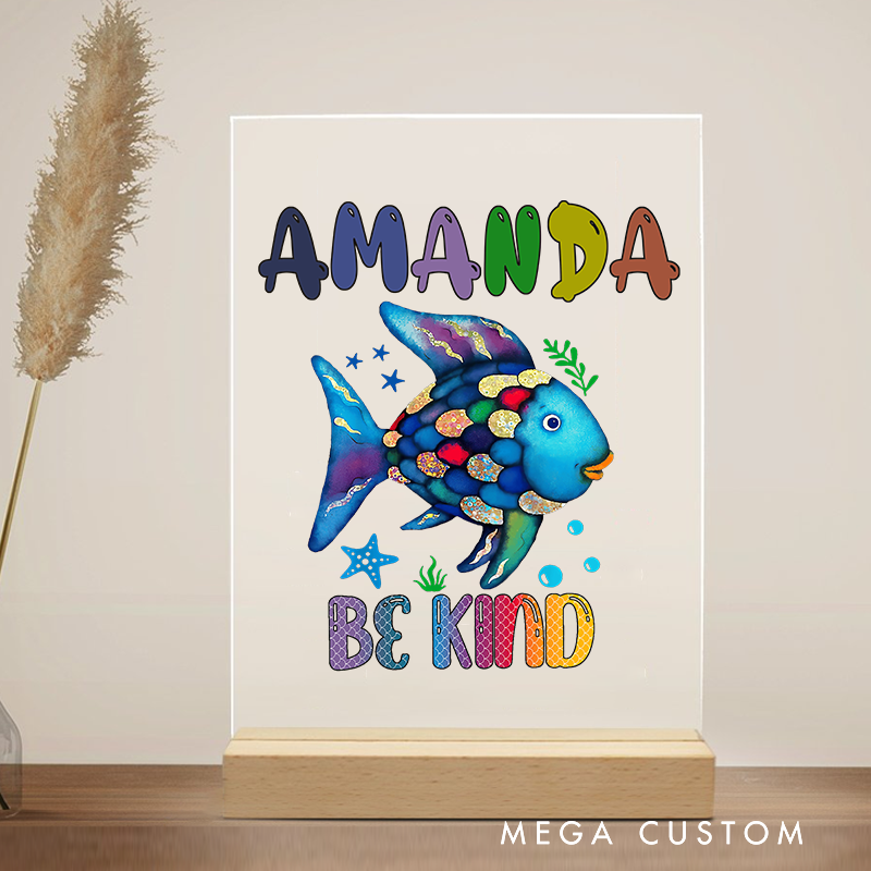 Personalized Teacher Desk Acrylic Sign Be Kind Rainbow Fish Theme Gift  for Teachers