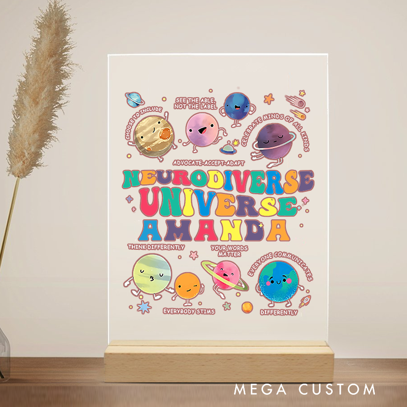 Personalized Teacher Desk Acrylic Sign Neurodiverse Universe Cute Planet Theme Gift for Teacher