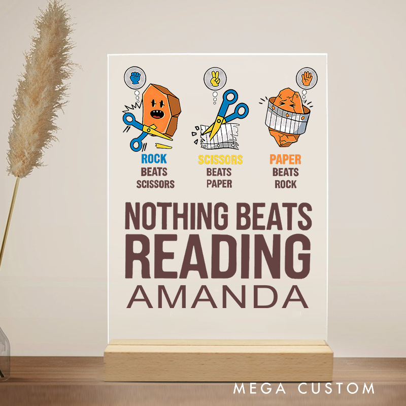 Personalized Teacher Desk Acrylic Sign Nothing Beats Reading Rock Paper Scissors Theme Gift for Teacher