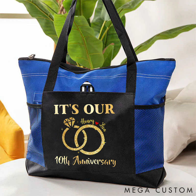 Personalized Couple 10th Anniversary Handbag Couple Husband and Wife Tote bags 10 Years Golden Anniversary Gift Bags for Her Him