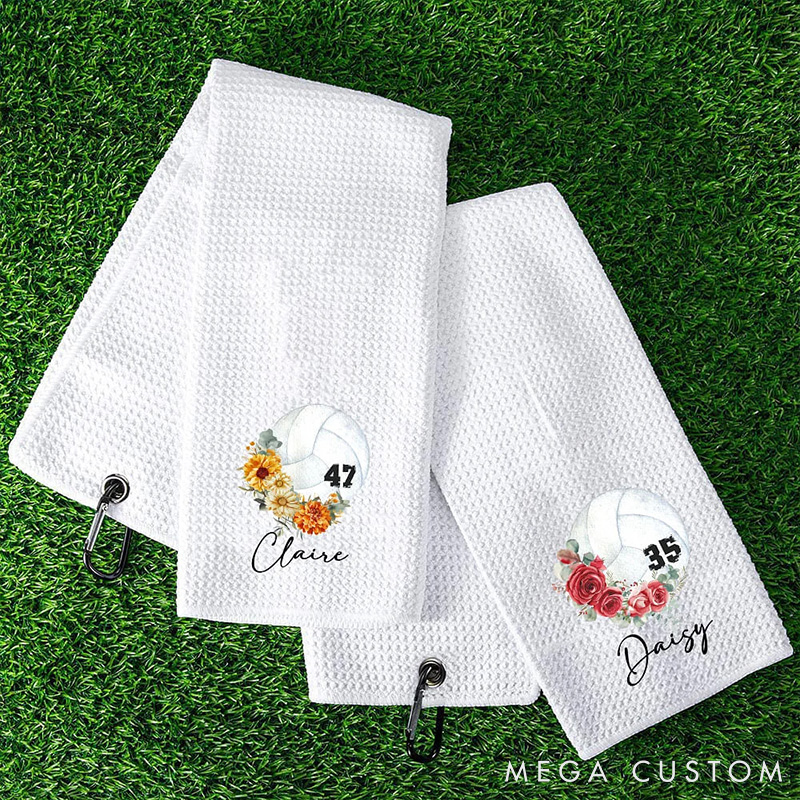 Personalized Birth Flower Volleyball Towel with Custom Name for Volleyball Lovers