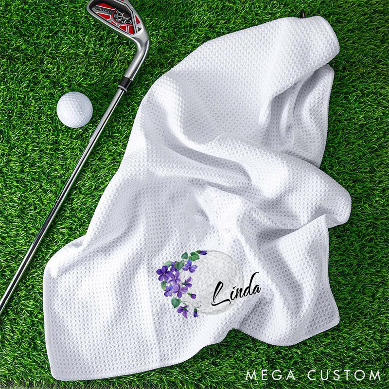 Personalized Soft Birth Flower Ladies Golf Towel with Custom Name Gift for Golf Lovers