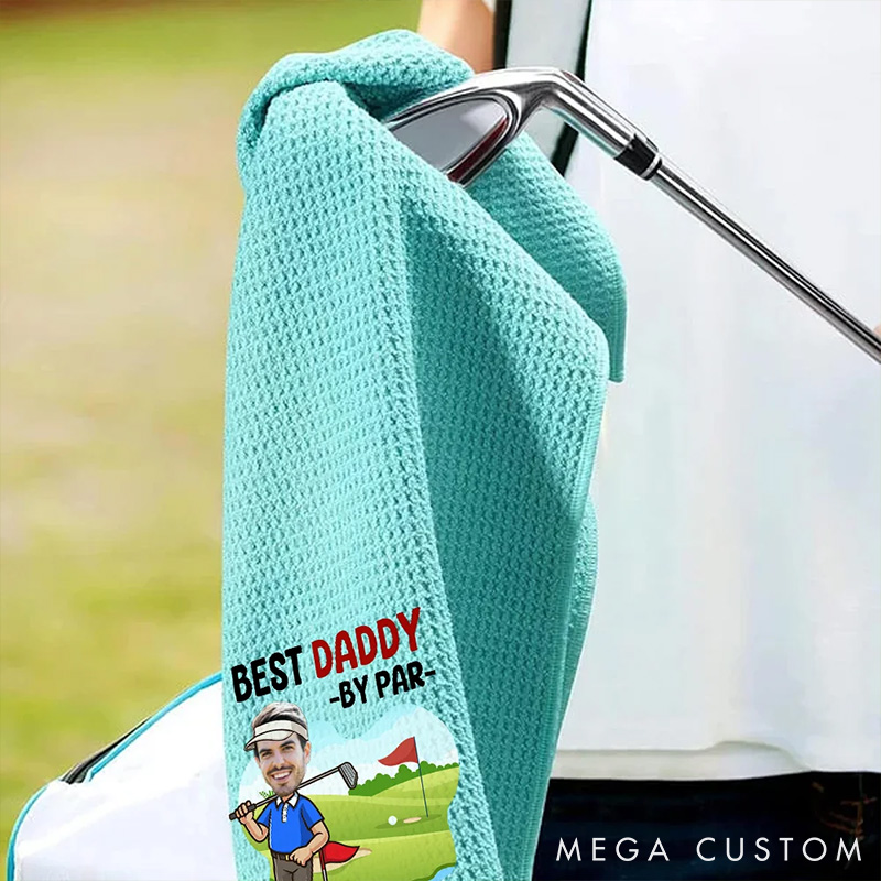 Personalized Golf Player Face Photo Towel with Custom Name for Golf Lover